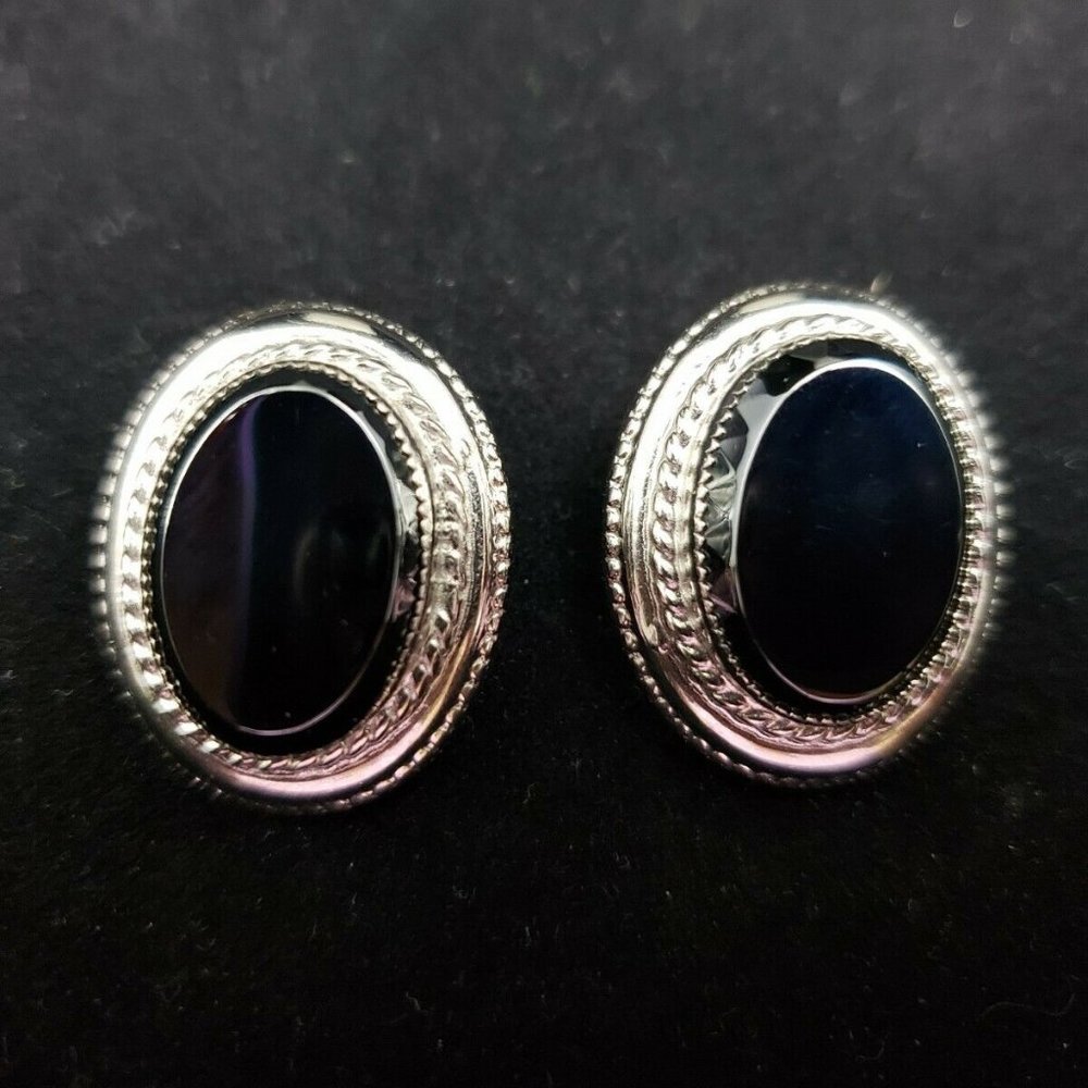 Vtg Whiting & Davis Co Hematite Clip On Earrings